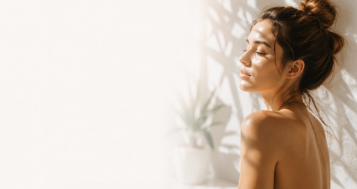 Femme à la peau lumineuse dans une lumière douce