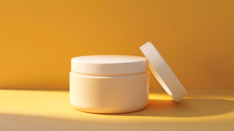 Pot de crème hydratante sur fond jaune